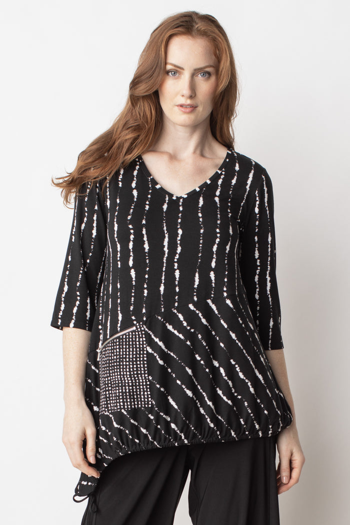 charisma Drawstring Tunic Top Black/White